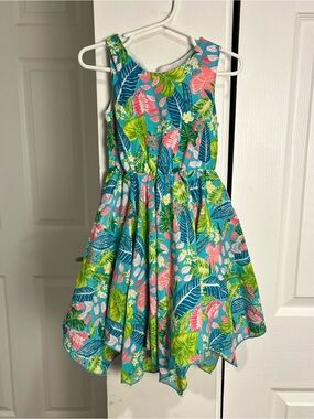 Tommy Bahama Toddler dress vibrant teal tropical leaf pattern Vacation Casual 4T